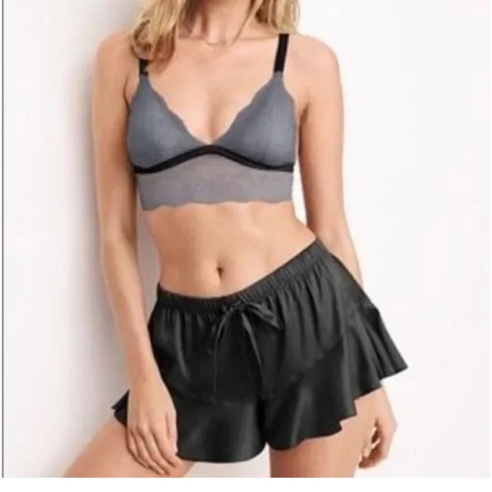 New Victoria’s Secret black satin ruffle shorts size M
